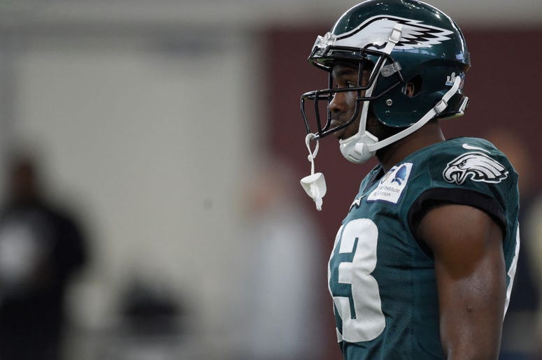 Nelson Agholor #13 of the Philadelphia Eagles MINNEAPOLIS, MN - FEBRUARY 02: Nelson Agholor #13 of the Philadelphia Eagles looks on during Super Bowl LII practice on February 2, 2018 at the University of Minnesota in Minneapolis, Minnesota.