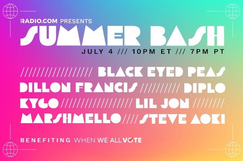 Summer Bash on 96.5 TDY with Marshmello, Dillon Francis, Diplo, Kygo, Lil Jon, Black Eyed Peas + Steve Aoki. Tune in LIVE, this Saturday, July 4th, at 10 PM ET, Presented by RADIO.COM Summer Bash on 96.5 TDY with Marshmello, Dillon Francis, Diplo, Kygo, Lil Jon, Black Eyed Peas + Steve Aoki Tune in LIVE, this Saturday, July 4th, at 10 PM ET, Presented by RADIO.COM