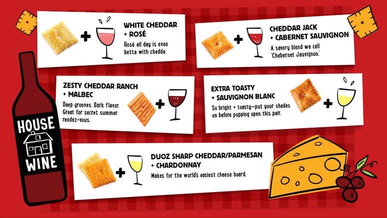 House Wine and Cheez-It's Limited Edition Box Cheez-It's Just Paired With House Wine for a Limited Edition Box Wine x Crackers Collab that we need immediately
