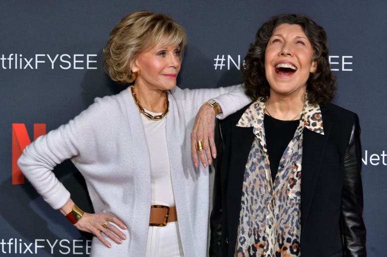 Grace and Frankie Jane Fonda and Lily Tomlin attend the Netflix FYSEE "Grace and Frankie" ATAS Official Red Carpet and Panel at Raleigh Studios on May 18, 2019 in Los Angeles, California.