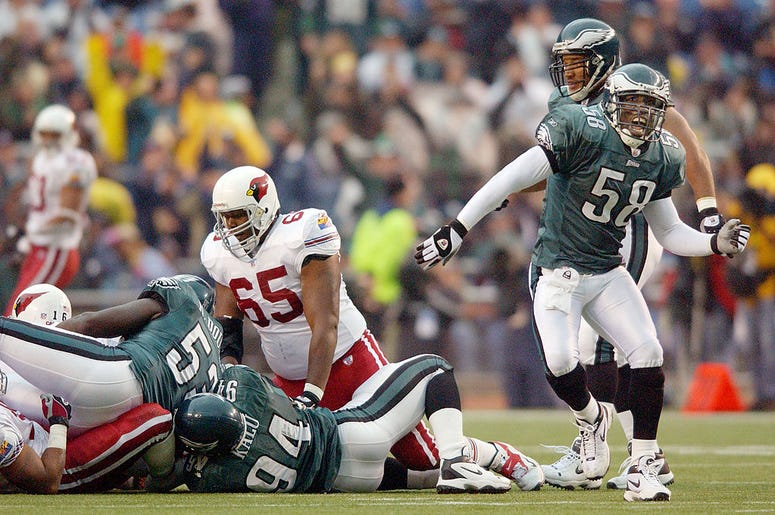 Ike Reese Ike Reese #58 of the Philadelphia Eagles celebrtates his sack of Jake Plummer of and the Arizona Cardinals as the Eagles defeated the Cardinals 38-14 on November 17, 2002 at Veterans Stadium in Philadelphia, Pennsylvania.