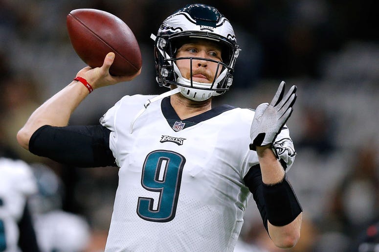 Nick Foles Nick Foles #9 of the Philadelphia Eagles warms up before the NFC Divisional Playoff against the New Orleans Saints at the Mercedes Benz Superdome on January 13, 2019 in New Orleans, Louisiana.