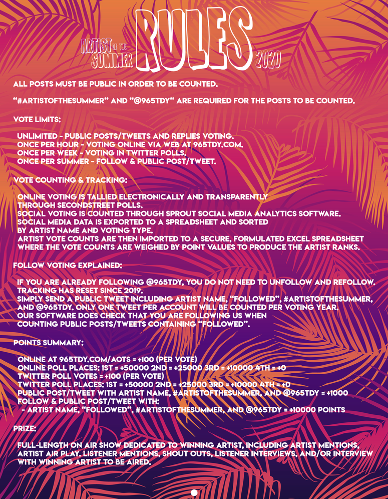 2020 Artist of the Summer - Rules 2020 Artist of the Summer - Rules
