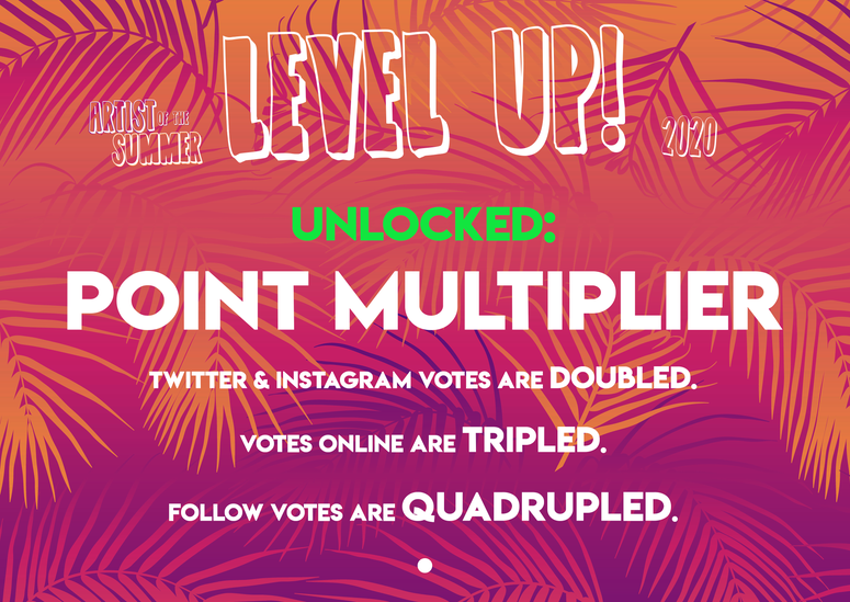 #ArtistoftheSummer 2020 Level Up: Point Multiplier 2020 Artist of the Summer Level Up Point Multiplier
