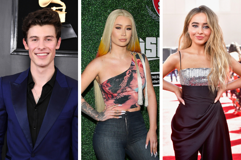 Shawn Mendes, Iggy Azalea, Sabrina Carpenter Shawn Mendes attends the 61st Annual GRAMMY Awards, Iggy Azalea attends the Swisher Sweets Awards honoring Cardi B ,Sabrina Carpenter attends the 2019 Billboard Music Awards at MGM Grand Garden.