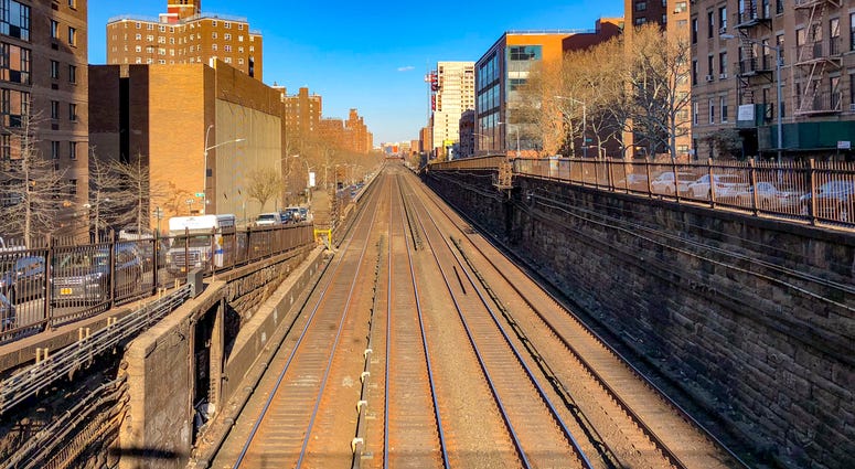 Metro-North Railway Line in Manhattan as they go from below to above ground at East 97th Street in New York City