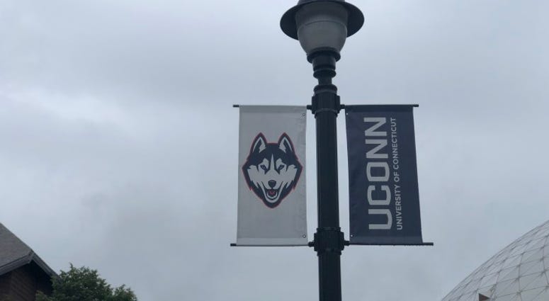 UConn Logos on Street Light Post