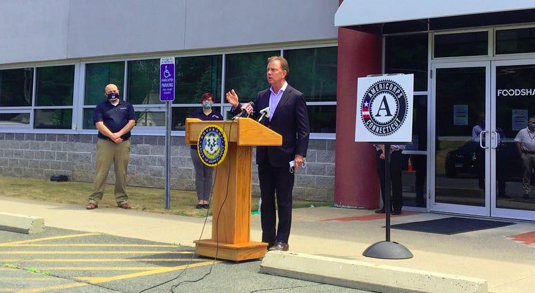 Gov. Ned Lamont speaks at Foodshare in Bloomfield