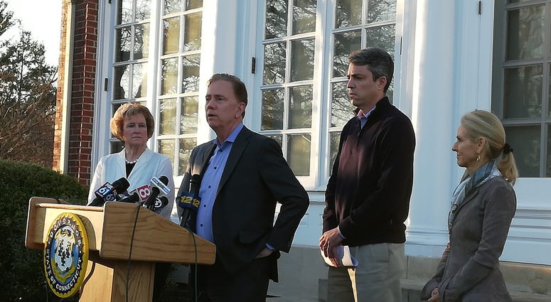 Governor Ned Lamont Speaking Outside The Governor's Residence