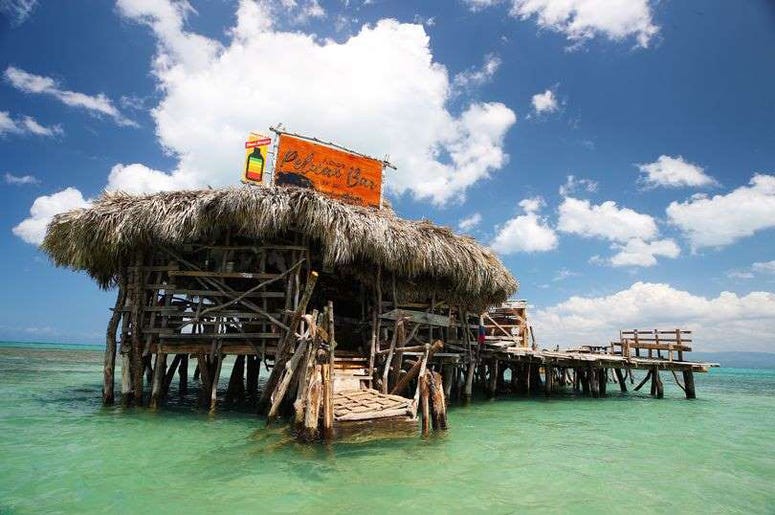 Floyd's Pelican Bar in the middle of the Caribbean Sea