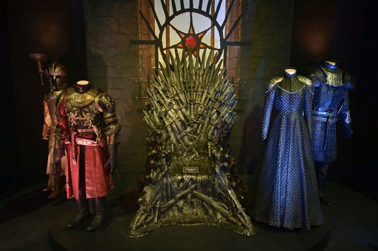 The Iron Throne room can be seen on display at the Game Of Thrones: The Touring Exhibition press launch at Titanic Exhibition Centre on April 10, 2019 in Belfast, Northern Ireland. The Iron Throne room can be seen on display at the Game Of Thrones: The Touring Exhibition press launch at Titanic Exhibition Centre on April 10, 2019 in Belfast, Northern Ireland.