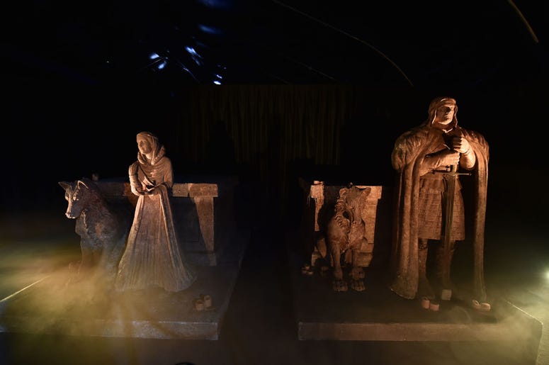 Props can be seen on display at the Game Of Thrones: The Touring Exhibition press launch at Titanic Exhibition Centre on April 10, 2019 in Belfast, Northern Ireland. Props can be seen on display at the Game Of Thrones: The Touring Exhibition press launch at Titanic Exhibition Centre on April 10, 2019 in Belfast, Northern Ireland.