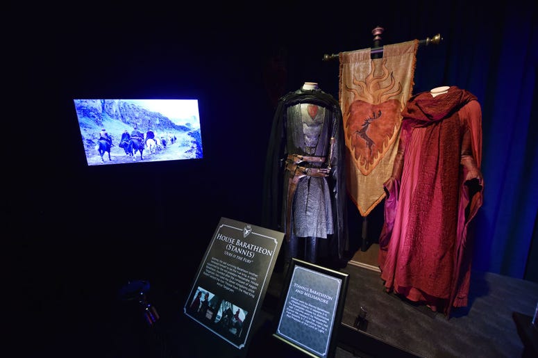 Costumes can be seen on display at the Game Of Thrones: The Touring Exhibition press launch at Titanic Exhibition Centre on April 10, 2019 in Belfast, Northern Ireland. Costumes can be seen on display at the Game Of Thrones: The Touring Exhibition press launch at Titanic Exhibition Centre on April 10, 2019 in Belfast, Northern Ireland.