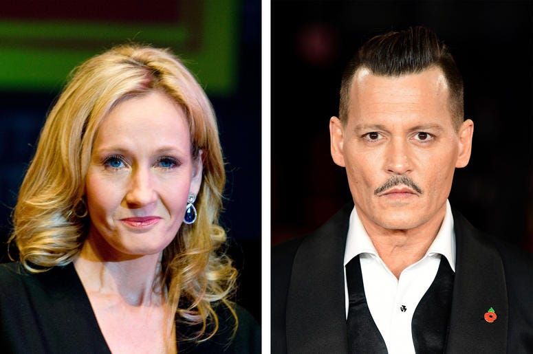 Side by side of J.K. Rowling & Johnny Depp J.K. Rowling & Johnny Depp