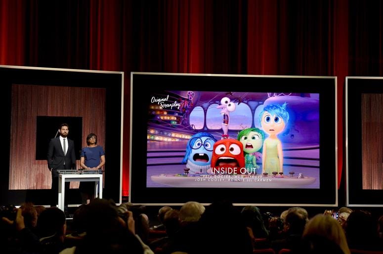 Actor John Krasinski and President of the Academy of Motion Picture Arts and Sciences Cheryl Boone Isaacs announce 'Inside Out' as a nominee for Best Writing - Original Screenplay during the 88th Oscars Nominations Announcement at the Academy of Motion Pi Actor John Krasinski and President of the Academy of Motion Picture Arts and Sciences Cheryl Boone Isaacs announce 'Inside Out' as a nominee for Best Writing - Original Screenplay during the 88th Oscars Nominations Announcement at the Academy of Motion Pi