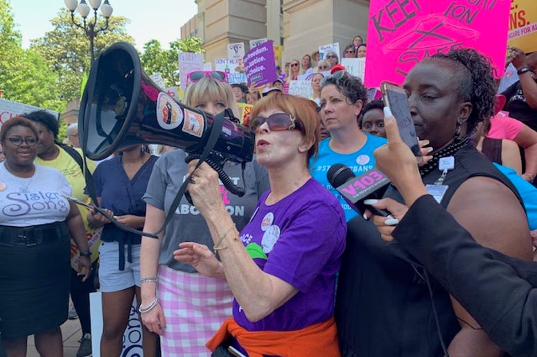 Actress Frances Fisher spoke to the Stop the Bans Protest at the Georgia State Capitol on May 21, 2019 Actress Frances Fisher spoke to the Stop the Bans Protest at the Georgia State Capitol on May 21, 2019