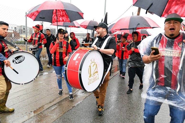 Atlanta United fans parade outside First Tennessee Park in Nashville, February 2018 Atlanta United fans parade outside First Tennessee Park in Nashville, February 2018