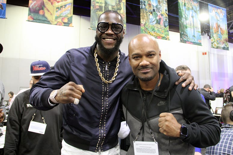 Big Tigger with boxing champion Deontay Wilder on Radio Row during Super Bowl Experience in Atlanta Big Tigger with boxing champion Deontay Wilder on Radio Row during Super Bowl Experience in Atlanta