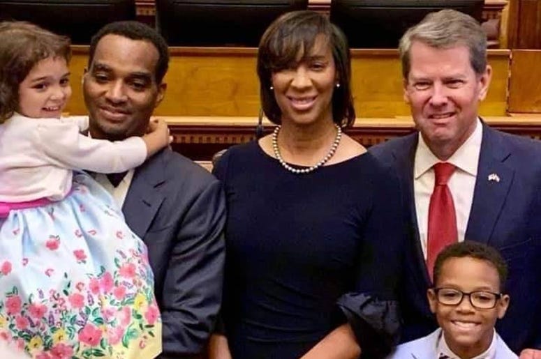 Gov. Kemp is shown with Shondeana Morris and family. He placed her on the Superior Court bench in DeKalb County. Gov. Kemp is shown with Shondeana Morris and family. He placed her on the Superior Court bench in DeKalb County.