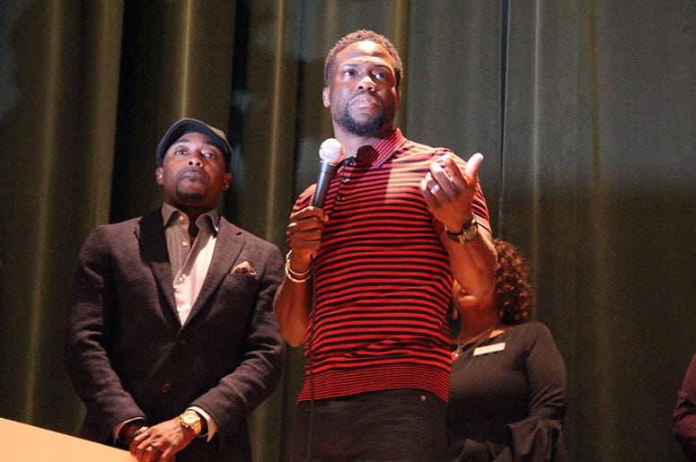 Kevin Hart speaks to Langston Hughes High School students Kevin Hart speaks to Langston Hughes High School students