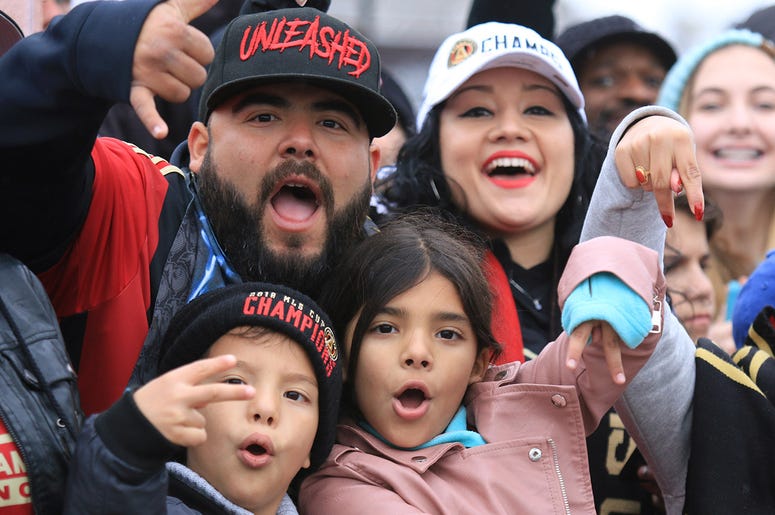 Atlanta United fans celebrate during victory parade Atlanta United fans celebrate during victory parade