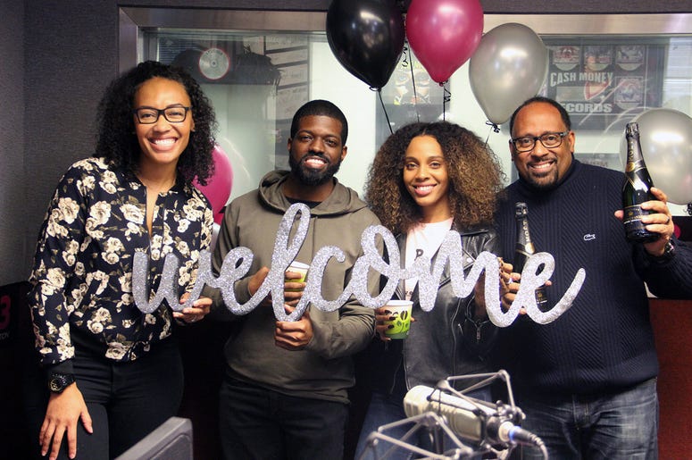 Producer Nina Brown, JR, Jade Novah and Frank Ski of V-103's The Morning Culture Producer Nina Brown, JR, Jade Novah and Frank Ski of V-103's The Morning Culture