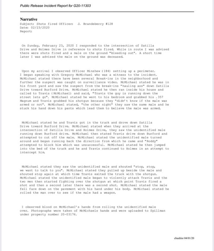 The police report details what Glynn County police say was told to them following the shooting The police report details what Glynn County police say was told to them following the shooting