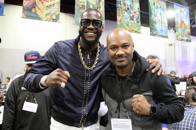 Big Tigger with boxing champion Deontay Wilder on Radio Row during Super Bowl Experience in Atlanta Big Tigger with boxing champion Deontay Wilder on Radio Row during Super Bowl Experience in Atlanta