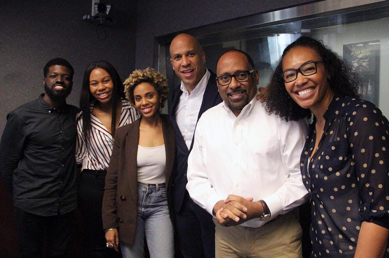 Senator Cory Booker visits The Morning Culture with Frank Ski, Jade Novah & JR in Atlanta on April 18, 2019 Senator Cory Booker visits The Morning Culture with Frank Ski, Jade Novah & JR in Atlanta on April 18, 2019