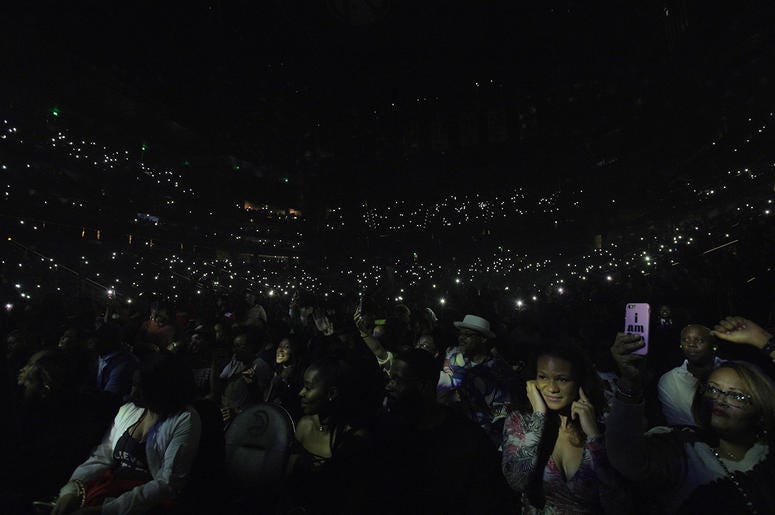 The crowd illuminates State Farm Arena with phones at V-103 Winterfest 2018 The crowd illuminates State Farm Arena with phones at V-103 Winterfest 2018