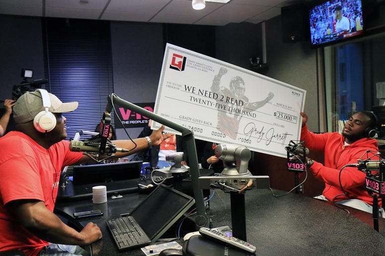 Greg Street receives $25,000 donation from Atlanta Falcons player Grady Jarrett for his We Need 2 Read program Greg Street receives $25,000 donation from Atlanta Falcons player Grady Jarrett for his We Need 2 Read program