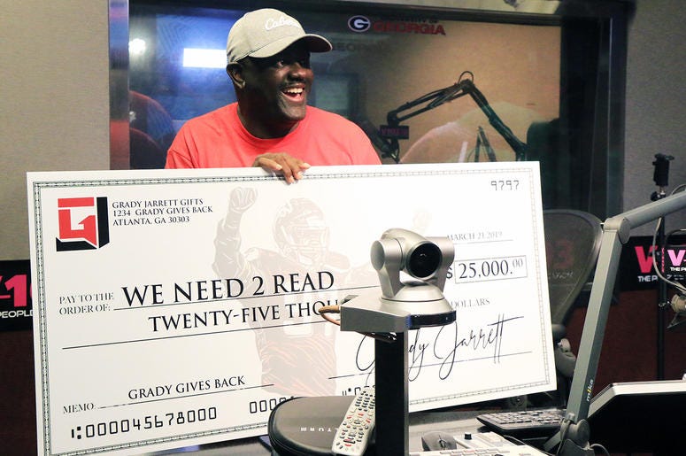 Greg Street receives $25,000 donation from Atlanta Falcons player Grady Jarrett for his We Need 2 Read program Greg Street receives $25,000 donation from Atlanta Falcons player Grady Jarrett for his We Need 2 Read program