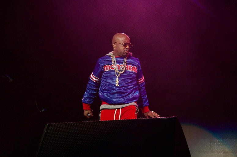 Jermaine Dupri on stage at State Farm Arena Jermaine Dupri on stage at State Farm Arena