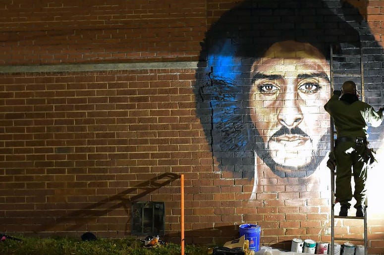 Artist Fabian Williams paints a new Colin Kaepernick mural in response to his "Kaeplanta" mural being demolished on Feb 1 before Super Bowl 53 Artist Fabian Williams paints a new Colin Kaepernick mural in response to his "Kaeplanta" mural being demolished on Feb 1 before Super Bowl 53
