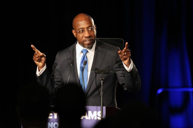 Reverend Raphael Warnock of Ebenezer Baptist Church speaks at Stacey Abrams' election night campaign party Reverend Raphael Warnock of Ebenezer Baptist Church speaks at Stacey Abrams' election night campaign party