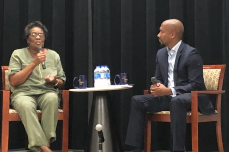 Olympian Wyomia Tyus (L) during "A Conversation With Wyomia Tyus" at GA Tech on Sept 16, 2018. Olympian Wyomia Tyus (L) during "A Conversation With Wyomia Tyus" at GA Tech on Sept 16, 2018.