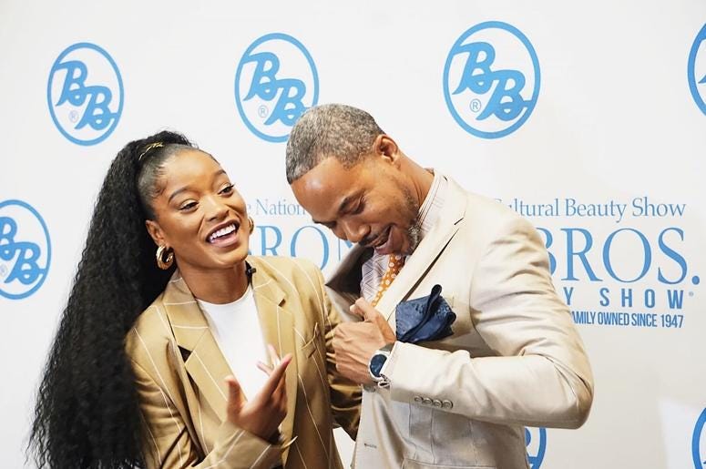 Singer and actress KeKe Palmer is shown with BB SVP James Bronner during Bronner Bros. Beauty Show 2019 Singer and actress KeKe Palmer is shown with BB SVP James Bronner during Bronner Bros. Beauty Show 2019