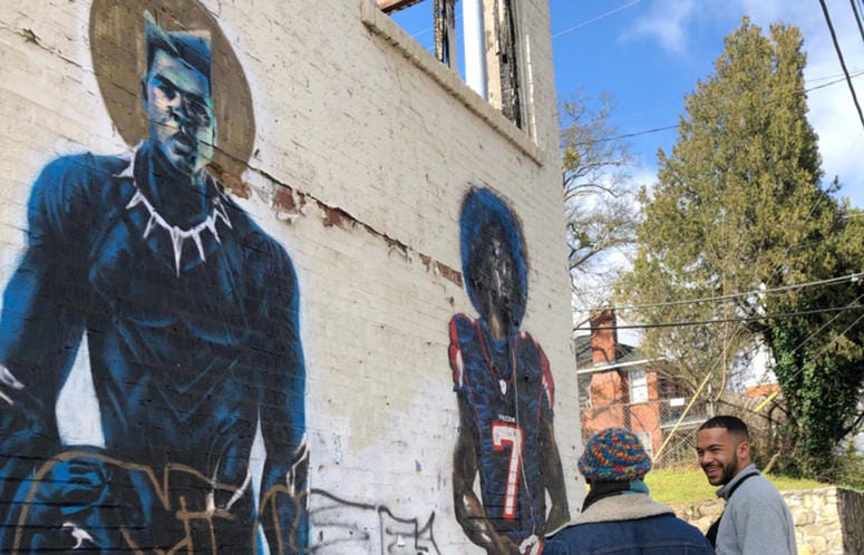 Fabian Williams' "Wakanda Ali" and "Kaeplanta" murals before they were demolished Fabian Williams' "Wakanda Ali" and "Kaeplanta" murals before they were demolished