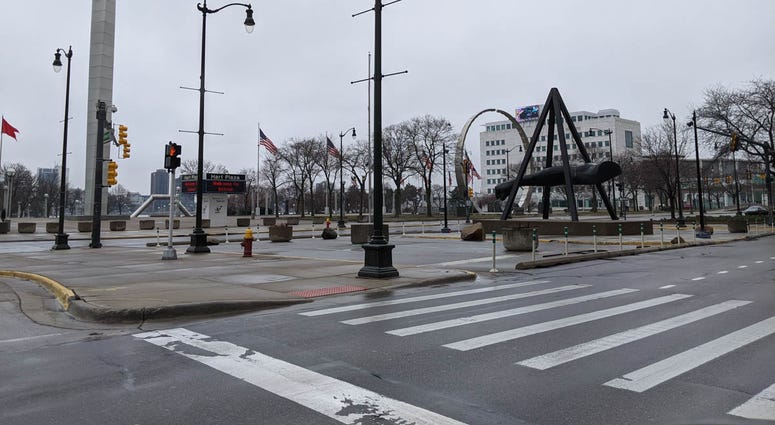 Jefferson Avenue Detroit With Joe Louis Fist Statue
