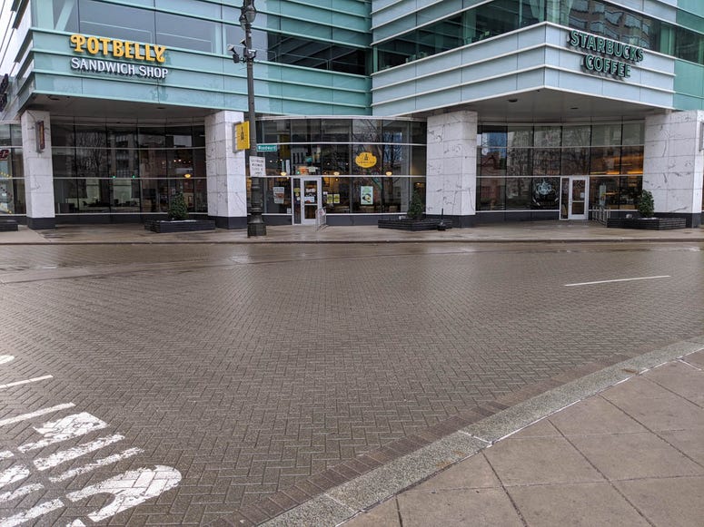 Potbelly and Starbucks near Campus Martius Park Detroit