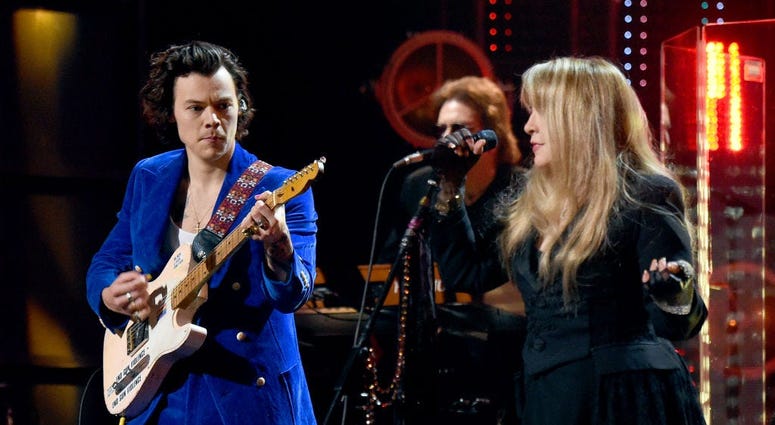 Harry Styles and inductee Stevie Nicks perform at the 2019 Rock & Roll Hall Of Fame Induction Ceremony - Show at Barclays Center on March 29, 2019 in New York City. (Photo by Jamie McCarthy Harry Styles and inductee Stevie Nicks perform at the 2019 Rock & Roll Hall Of Fame Induction Ceremony - Show at Barclays Center on March 29, 2019 in New York City. (Photo by Jamie McCarthy