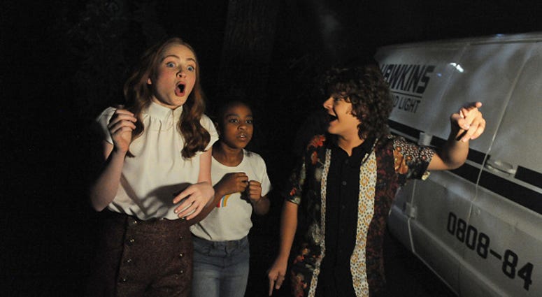 Sadie Sink, Priah Ferguson and Gaten Matarazzo attend Stranger Things Maze during Halloween Horror Nights 2018. (Joshua Blanchard/Getty Images for Universal Studios Hollywood) Stranger Things cast