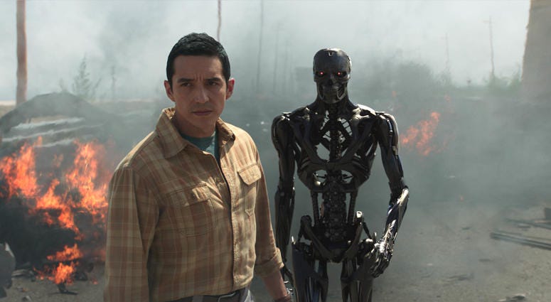 Gabriel Luna as the Rev-9; Ectoskeleton, left, and Endoskeleton, right, star in Skydance Productions and Paramount Pictures' "TERMINATOR: DARK FATE." Gabriel Luna as the Rev-9; Ectoskeleton, left, and Endoskeleton, right, star in Skydance Productions and Paramount Pictures' "TERMINATOR: DARK FATE."