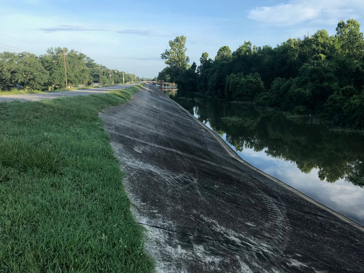 The Algiers levee on Thursday morning, July 11. The National Weather Service is predicting the river will be at 19 feet by Saturday afternoon. This section of levee is around 22 feet (WWL.com photo).