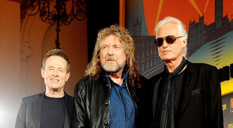 6/23/2016 - File photo dated 21/09/12 of (left to right) John Paul Jones, Robert Plant and Jimmy Page of Led Zeppelin.