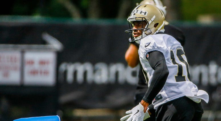 May 24, 2018; Metairie, LA, USA; New Orleans Saints wide receiver Tre'Quan Smith (10) during organized team activities at the Ochsner Sports Performance Center. May 24, 2018; Metairie, LA, USA; New Orleans Saints wide receiver Tre'Quan Smith (10) during organized team activities at the Ochsner Sports Performance Center.