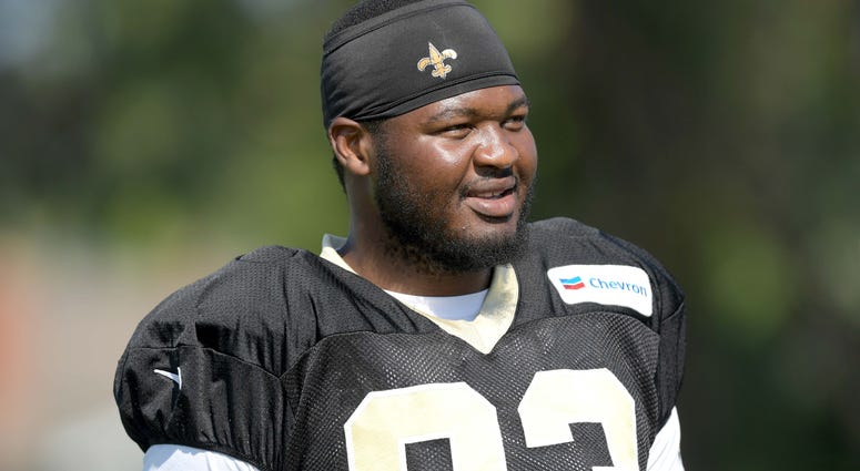 Aug 23, 2018; Costa Mesa, CA, USA: New Orleans Saints defensive tackle David Onyemata (93) during joint practice against the Los Angeles Chargers at the Jack. R. Hammett Sports Complex. Aug 23, 2018; Costa Mesa, CA, USA: New Orleans Saints defensive tackle David Onyemata (93) during joint practice against the Los Angeles Chargers at the Jack. R. Hammett Sports Complex.