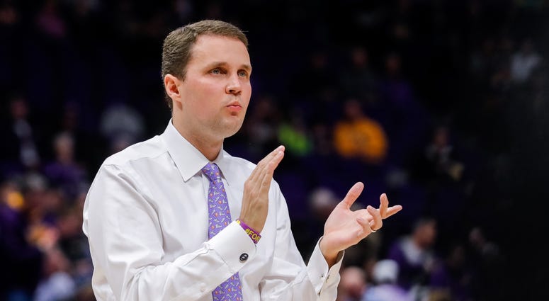 Jan 23, 2019; Baton Rouge, LA, USA; LSU Tigers head coach Will Wade reacts to a play against Georgia Bulldogs in the first half at Maravich Assembly Center. Jan 23, 2019; Baton Rouge, LA, USA; LSU Tigers head coach Will Wade reacts to a play against Georgia Bulldogs in the first half at Maravich Assembly Center.