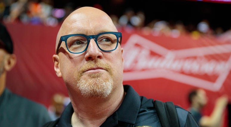 Jul 5, 2019; Las Vegas, NV, USA; New Orleans Pelicans general manager David Griffin in attendance against the New York Knicks during an NBA Summer League game at Thomas & Mack Center. Jul 5, 2019; Las Vegas, NV, USA; New Orleans Pelicans general manager David Griffin in attendance against the New York Knicks during an NBA Summer League game at Thomas & Mack Center.