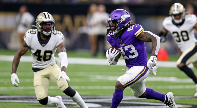 Aug 9, 2019; New Orleans, LA, USA; Minnesota Vikings running back Mike Boone (23) runs against the New Orleans Saints in the second half at the Mercedes-Benz Superdome. Aug 9, 2019; New Orleans, LA, USA; Minnesota Vikings running back Mike Boone (23) runs against the New Orleans Saints in the second half at the Mercedes-Benz Superdome.